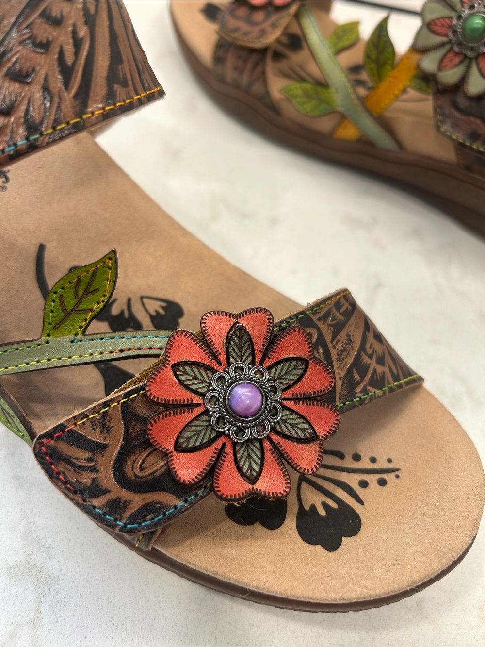 L’Artiste Aymee Spring Step Leather Floral Embellished Women’s Sandals NWOT - Picture 6 of 10